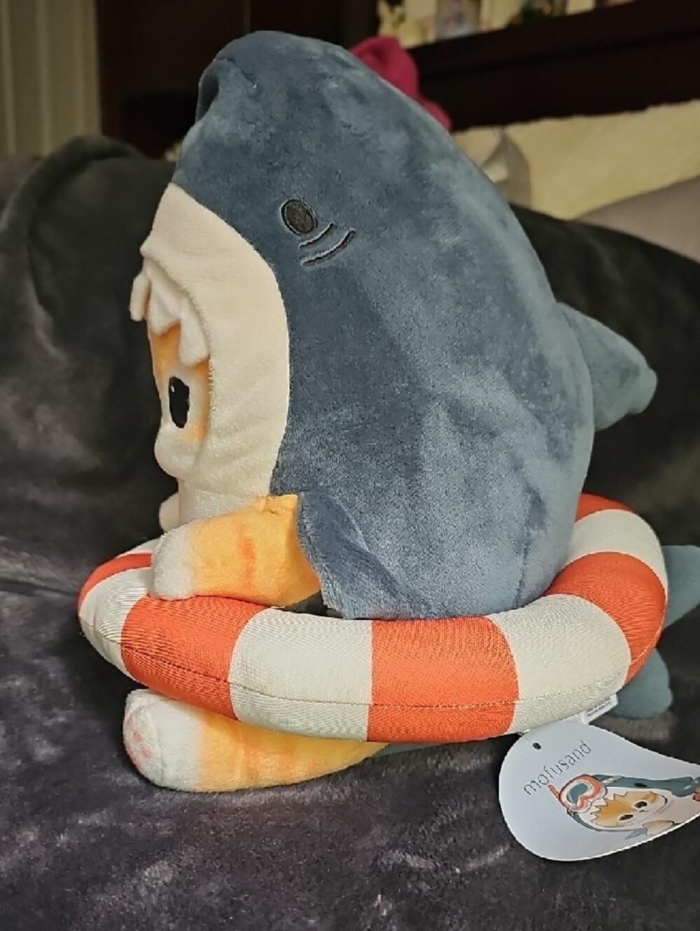 Cream & Orange Cat Plush in Blue Shark Hoodie with Orange Life Ring - Plush Toy - Picture 3 of 7
